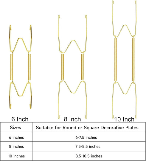 12 Piece Plate Hangers, 6/8/10 Inch Invisible Brass Wall Plate Hangers with 16 Piece Wall Hooks