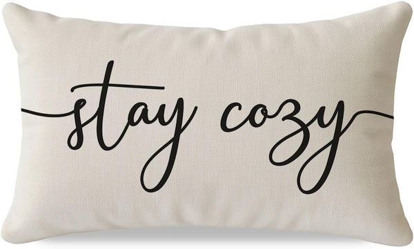 PANDICORN Throw Pillow Cover 12x20 Inch Cream, Stay Cozy Decorative Lumbar Cushion