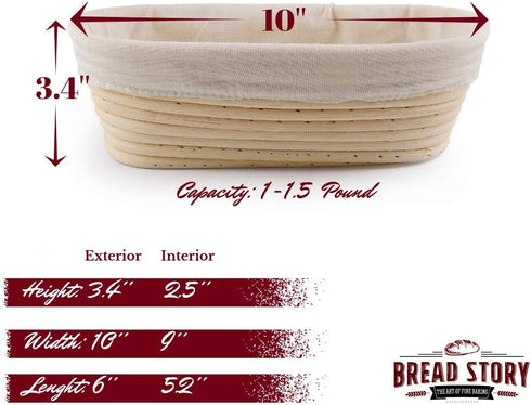 Oval Proofing Basket Set (10x6 inch) by Bread Story – Handmade Unbleached Natural Cane Bread Baking Kit with Cloth Liner