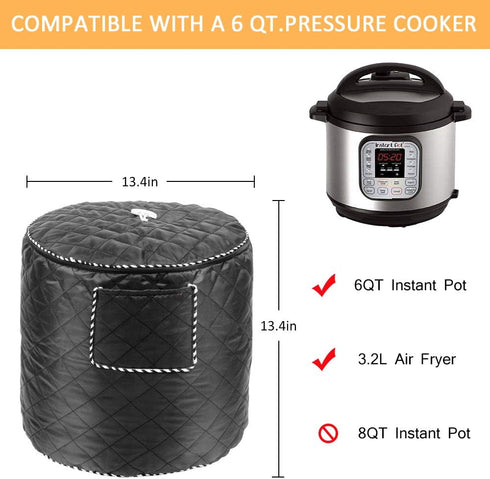 Air Fryer Cover for 6 Quart Instant Pot and Electric Pressure Cooker with Pocket, Dust-Proof Cover, Black