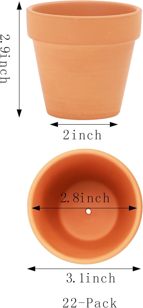 Yishang 3 Inch Small Terracotta Clay Pots, Pack of 22 Mini Hand Craft Nursery Plant Pot for Home Garden