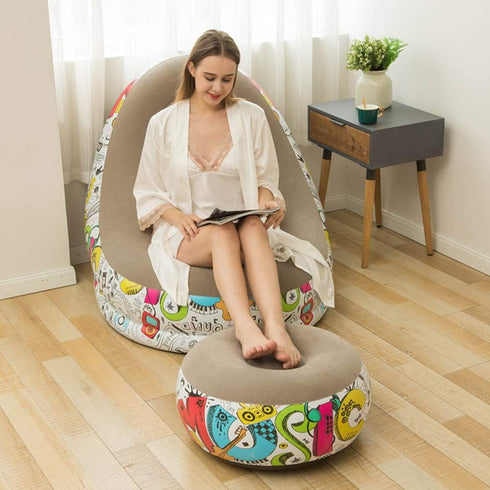 4-inch Bean Bag Chair, Foldable Flocking Inflatable Sofa, Outdoor Living Room Ultra Soft Lazy Sofa Couch Bean Bag Chair