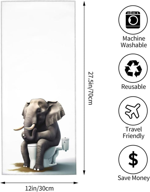 Funny Elephant Sitting on The Toilet Soft Fingertip Towels, Hand Towel, Dish Towel for Bathroom, 12 x 27.5 inch