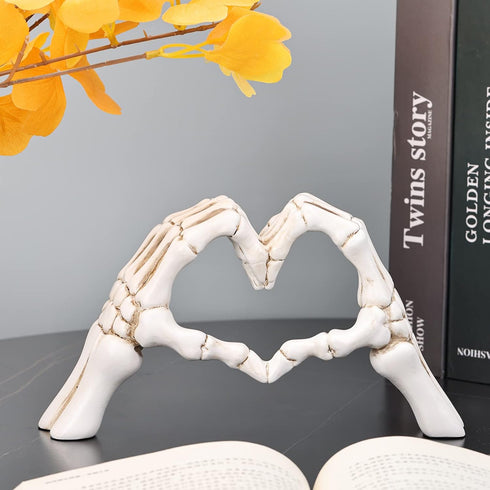 LCCCK White Hand Gesture Desk Statues Love Ornaments,Skull Couple Statue, Creative Wedding Home Desktop Decor,Heart