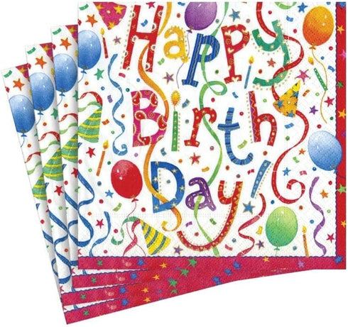 Happy Birthday Paper Cocktail Napkins - Caspari, 20 Count, Multicolor