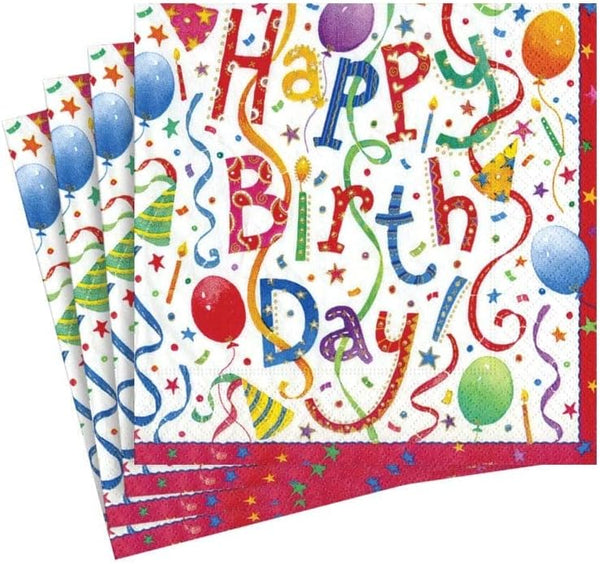 Happy Birthday Paper Cocktail Napkins - Caspari, 20 Count, Multicolor
