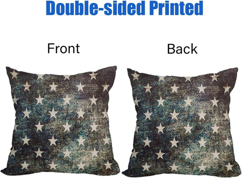 Waterproof Outdoor Pillow Covers 20x20 Inch, Vintage 4th of July American Flag Navy Stars Throw Cases, Patriotic
