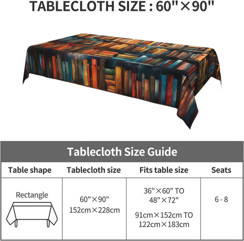 60x90 Inch Library Bookshelf Rectangle Tablecloth Washable Table Cloth Table Cover Waterproof for Decoration Kitchen