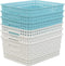 6-pack Plastic Weave Storage Basket, Small Basket, 10" x 7.48" x 4.13" in Blue and White