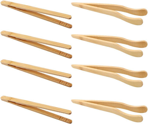 Hysagtek Bamboo Toast Tongs, Wooden Bread & Pickle Serving Tongs, 8 Pack, 7.08 Inches