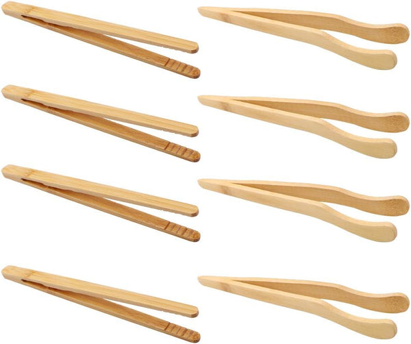 Hysagtek Bamboo Toast Tongs, Wooden Bread & Pickle Serving Tongs, 8 Pack, 7.08 Inches