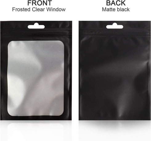 100Pcs Black Smell Proof Bags, Resealable Mylar Bags with Clear Window for Food Storage, Candy, Jewelry (3.5 x 6.2 Inch)