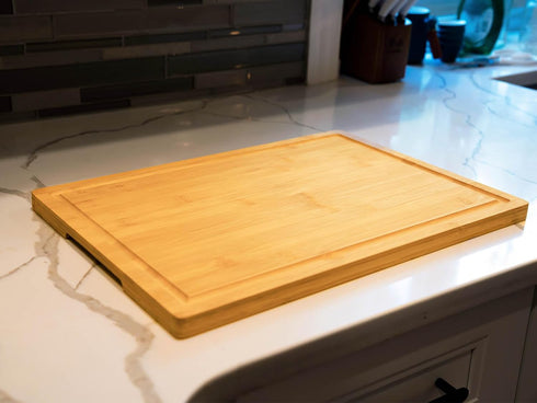 Bamboo Cutting Board, 18" Large Charcuterie Cheese Board, Wooden Chopping Block with Handles