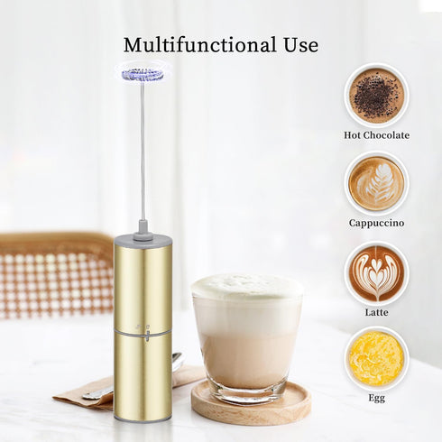 Battery Operated Coffee Frother by ELMWAY, Stainless Steel Electric Whisk, Mini Milk Frother Handled for Coffee, Latte