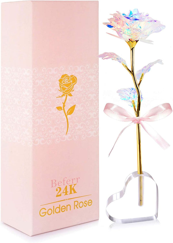 Beferr Galaxy Rose Glass Crystal Flowers with Heart-Shaped Base - Eternal Roses Forever Flowers Gifts for Women Mom,