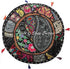 Bohemian Living Room Pouf Cover, Round Patchwork Embroidered Ottoman, Black Cotton Floral, 18x18x13