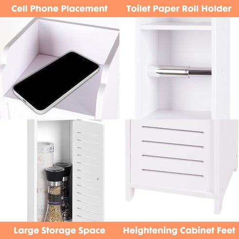 ShellKingdom Toilet Paper Holder Stand with Rods, Small Bathroom Storage Cabinet with Doors and Shelves, Slim Storage