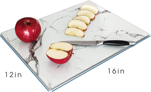 Tempered Glass Cutting Board Set of 2, 16x12 inch Marble Pattern, Scratch, Heat, Shatter Resistant