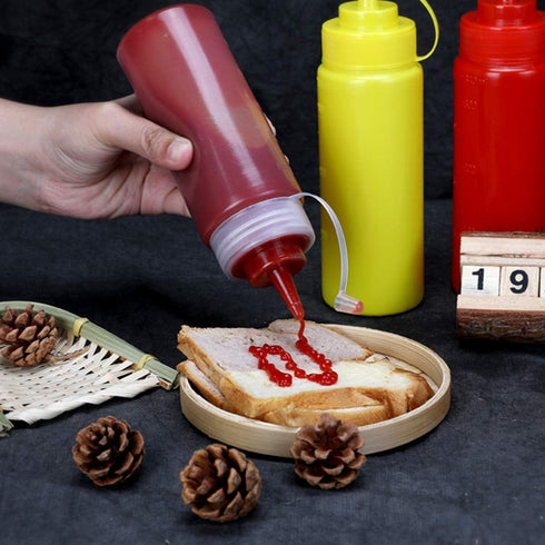 12 pack 16 Oz Bekith Wide Mouth Plastic Squeeze Condiment Bottles with Twist On Cap Lids and Discrete Measurements