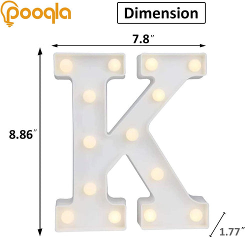 Pooqla LED Marquee Letter Lights Sign, Light Up Alphabet Letter K for Home Party Wedding Decoration