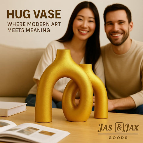 Jas & Jax Goods Set Gold Ceramic Vase - Modern Hug Donut Ceramic Vases by , Minimalistic Nordic Home Decor Centerpiece