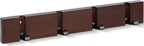 Modern Wooden Coat Rack, Wall Mounted with 4 Folding Hooks, Brown Coat Hanger for Purses and Keys