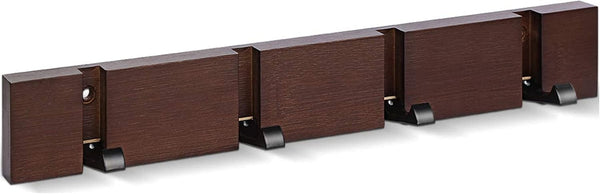 Modern Wooden Coat Rack, Wall Mounted with 4 Folding Hooks, Brown Coat Hanger for Purses and Keys