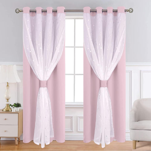 2 84 Inches 52 84 Inch BGment Baby Pink Blackout Curtains Panels for Girls Bedroom, Nursery Curtains Long Silver