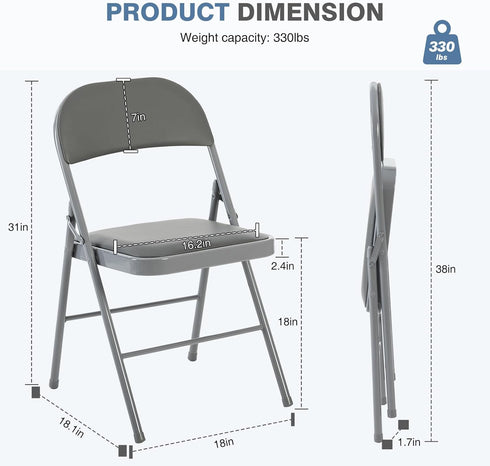 2 Pack Set, DUMOS Folding Chairs with Padded Cushion and Back - PU Leather Stackable Portable Dining Chairs for Home