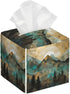 Square Tissue Holder for Vanity, Mountains Trees Landscape Sunrise Tissue Box Decor (5.2"x5.2"x5.2") for Home/Car/Office