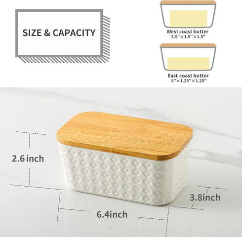 Hasense Large Butter Dish with Lid for Countertop, Farmhouse Ceramic Butter Container with Cover, White Pattern