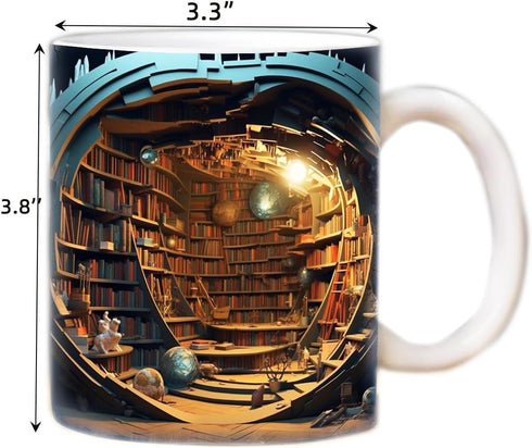 SavgU Mug,3D 11oz Library Bookshelf Book Mug Ceramic Coffee Mug,- Gifts for Book Lovers Readers Librarians Book Club