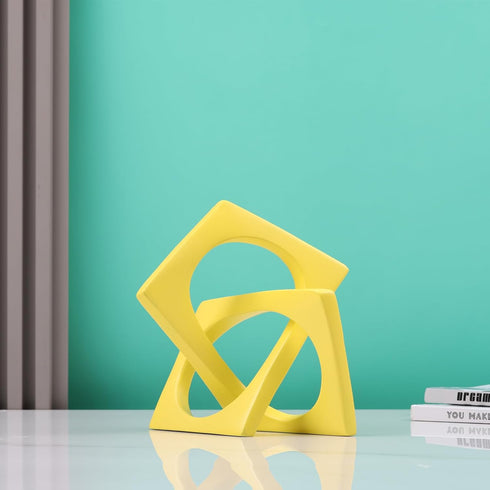 DOVDOV Geometric Cube Knot Decorations, Abstract Geometric Statue, Yellow Home Decor Accents for Room Office Shelf