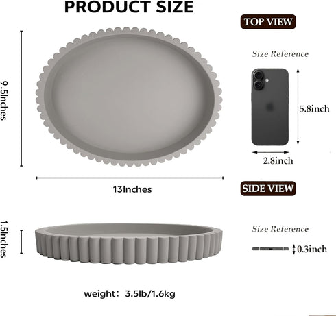 Vomktvcsr 13" Oval Tray for Coffee Table Dcor Concrete Modern Decorative Trays Home Dcor Accents -Circle Coffee Table