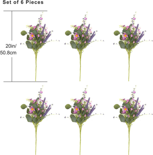 YUGALI 6 20" Pcs Artificial Plants Daisy Flowers Branches for Vase Faux Silk Spring Greenery Stems with Eucalyptus