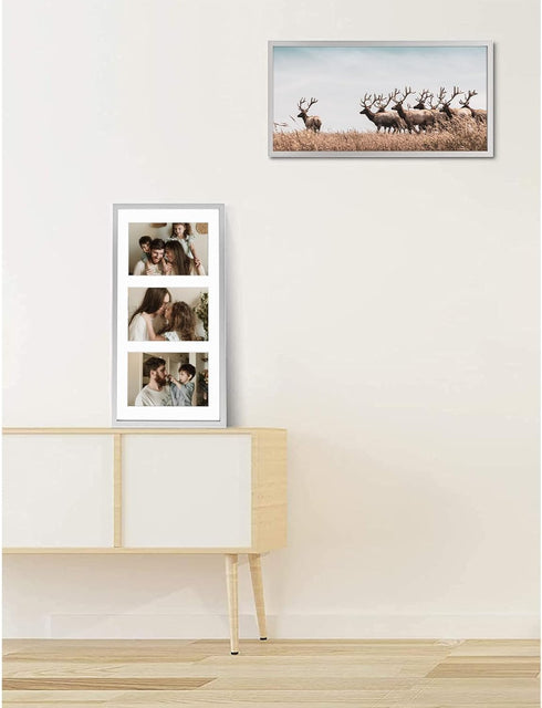 Golden State Art 4x6 Aluminum Collage Frame, Displays 6x4 Pictures with 3 Openings Mat or One 7x14 Photo, Silver