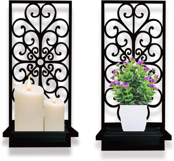 Birminwind Black Metal Wall Candle Holder: Wall Plant Holder Candle Sconces for Bathroom