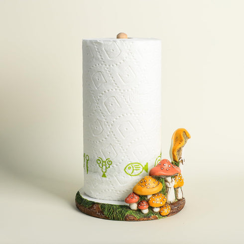 Bicuzat Countertop, Cute Retro Mushroom Pattern Paper Towel Holder Stand, Resin Crafts Display for Kitchen Cafe Western