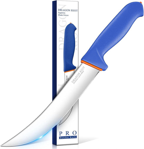 DRAGON RIOT Premium Butcher Breaking Knife 8 Inch, Curved Caving and Slicing