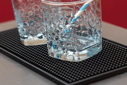 Black Bar Mats Set of 2 - 12x6 Inches Durable and Stylish Non-Slip Spill Mats for Bars and Restaurants