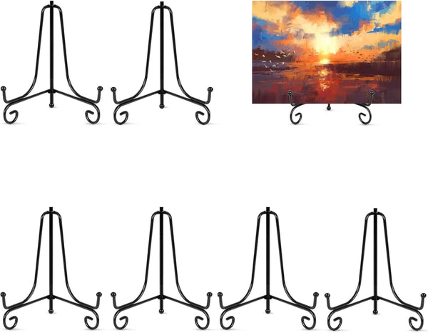 6 Pack 5 Inch Plate Stands for Display, Metal Picture Frame Holder Stand for Artworks, Small Easel for Photos, Platters