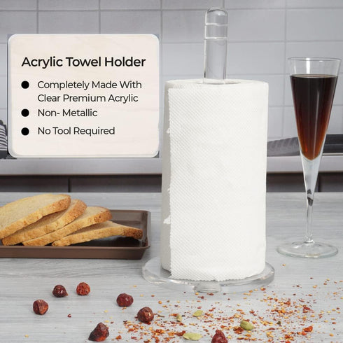 Clear Acrylic Transparent Paper Towel Holder, Detachable Base, Stand for Kitchen Countertop, Dining Tables, Bathrooms