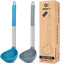 Pack of 2 Silicone Ladle Spoon, Large Non Stick Kitchen Utensils for Cooking, Stirring, Serving Soups (GREY-BLUE)