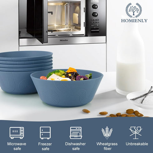 Homienly 36 Oz Wheat Straw Bowls Set of 6, Unbreakable Dinnerware, Microwave & Dishwasher Safe, Navy Blue