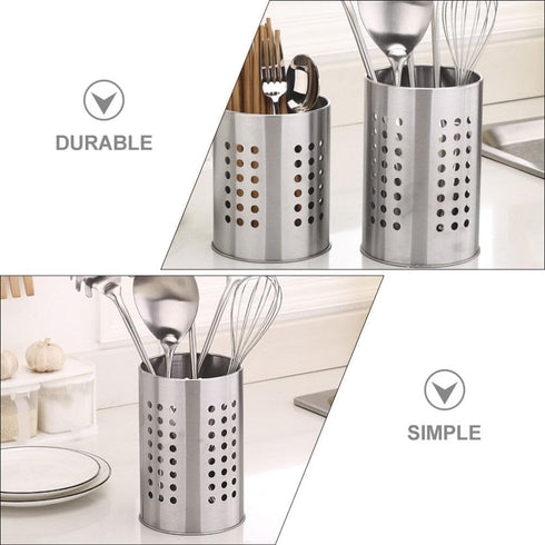 Stainless Steel Cutlery Bucket, Tabletop Utensil Holder for Kitchen, Chopstick Stand Case, Drain Rack Accessories