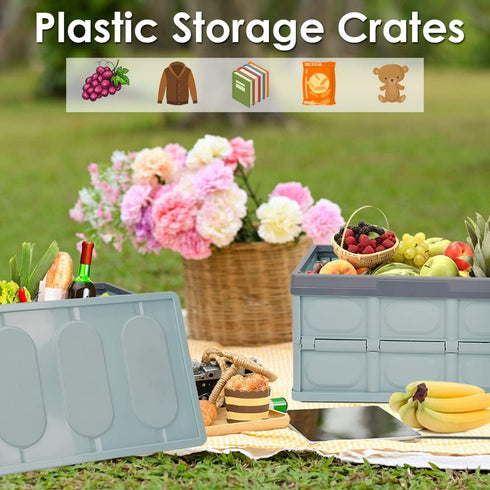 Phyllia Foldable Storage Boxes with Lids, 3 Pack Collapsible Plastic Bins, Stackable Utility Crates (Blue, 30L)