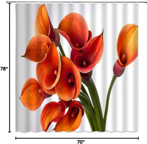 Orange Flower Shower Curtain - Burnt Orange Calla Lily Floral Beautiful Romantic Love Spring Decorative Polyester
