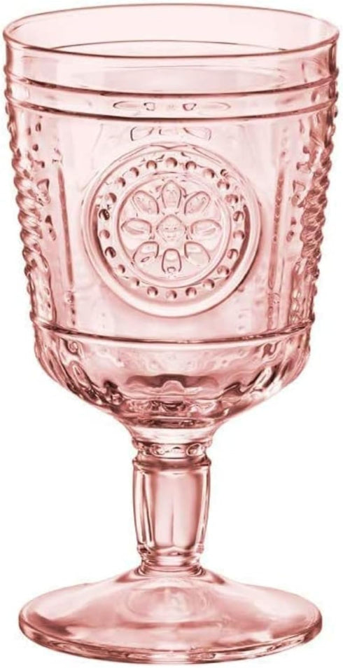 Bormioli Rocco Romantic Colored Crystal Glass Stemware Set of 4, 10.75 Oz, Cotton Candy Pink, Made in Italy.