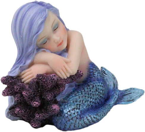 Ebros Under The Sea Blue Child Mermaid Sleeping On Coral Statue, Enchansia Mergirl Decorative Figurine