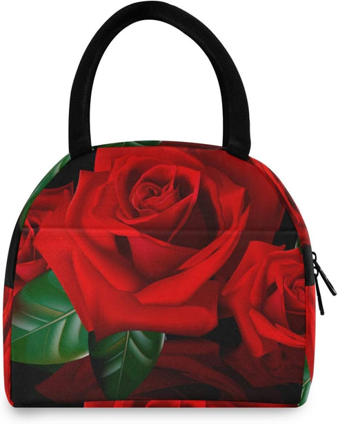 Red Rose Lunch Bag Tote for Women, Insulated Lunch Container